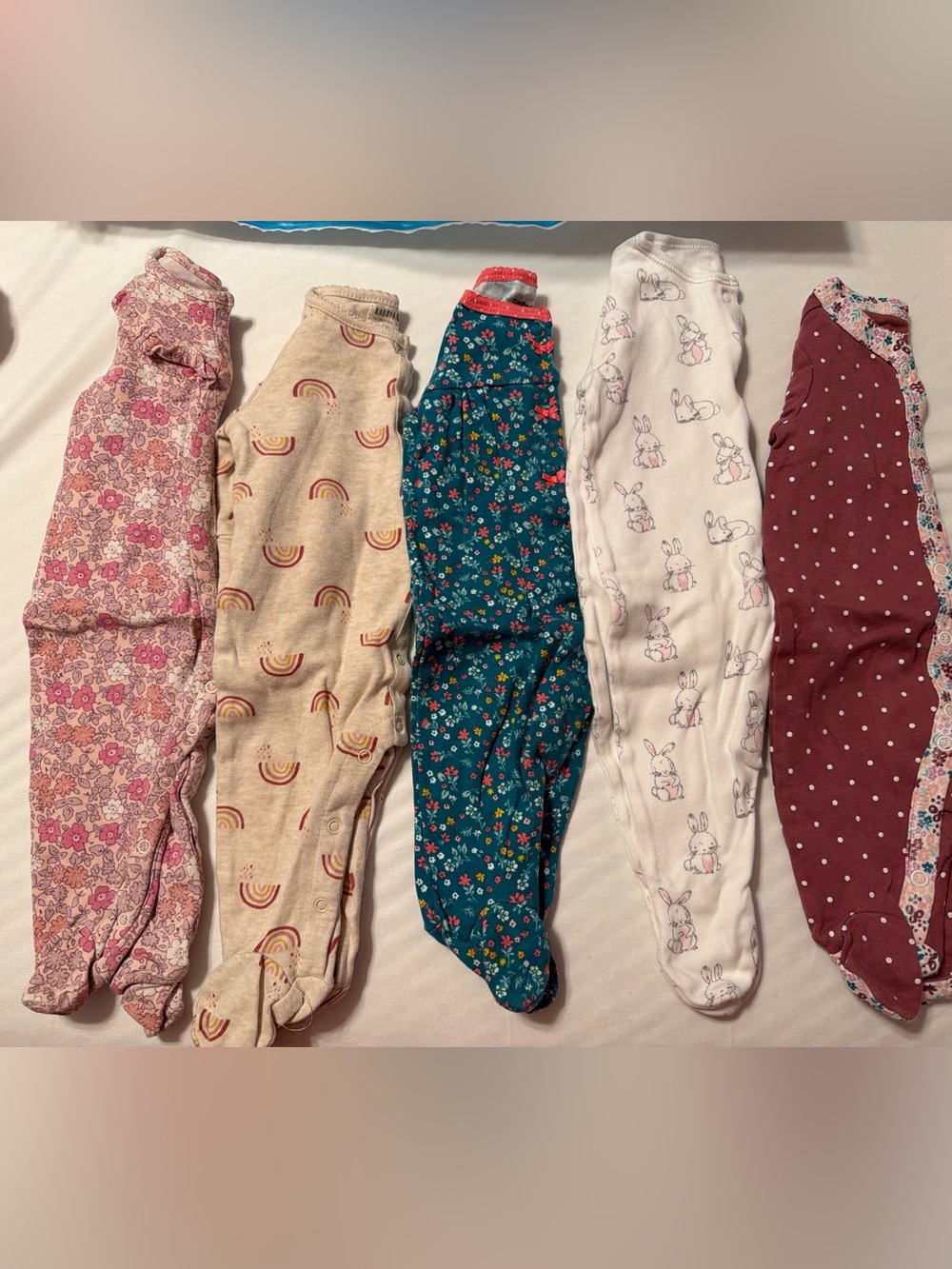 Pack of 7 Baby Footed Sleepers in Floral, Rainbow, Bunny and Dino Prints
